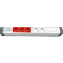 Amp Connect Alüminyum Profil Yatay Donatılmış Brotik 3 Ups Prizi 2 Şebeke Prizi  3 Cat3 Telefon Veya Cat5 – Cat6 Data Prizi