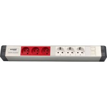 Amp Connect Alüminyum Profil Yatay Donatılmış Brotik 3 Ups Prizi 3 Şebeke Prizi  1 Cat3 Telefon Veya Cat5 – Cat6 Data Prizi