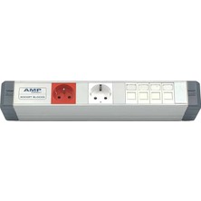 Amp Connect Alüminyum Profil Yatay Donatılmış Brotik 1 Ups Prizi 1 Şebeke Prizi  4 Cat3 Telefon Veya Cat5 – Cat6 Data Prizi