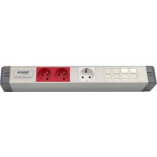 Amp Connect Alüminyum Profil Yatay Donatılmış Brotik 2 Ups Prizi 1 Şebeke Prizi  4 Cat3 Telefon Veya Cat5 – Cat6 Data Prizi