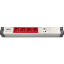 Amp Connect Alüminyum Profil Yatay Donatılmış Brotik 4 Ups Prizi 1 Şebeke Prizi  2 Cat3 Telefon Veya Cat5 – Cat6 Data Prizi