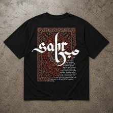 Oversize Siyah Tişört – Sabır Hat Yazı Desenli, %100 Pamuk, Unisex Streetwear