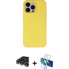Pileli Store Pilelistore™ iPhone 15 Pro Kılıf Ahenk Serisi - Siyah 3D Antistatik Seramik Nano Ekran Koruyucu + Raze Metal Kamera Lens - Gs