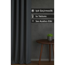 MRC Tekstil Antrasit Blackout Işık Geçirmez Kornişli Karartma Saten Perde Lüks Fon Perde Antrasit Düz Dikim