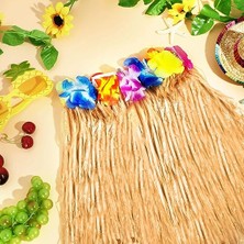 EkoAlışverişDünyam Yetişkin ve Çocuk Uyumlu Saman Renk Hawaii Luau Hula Etek 40 cm 12 Adet (5510)