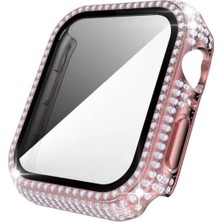 Deppo Trend Apple Watch 45MM 7/8/9 Uyumlu Kılıf Ekran ve Kasa Koruyucu Parlak Büyük Taşlı Watch Kasa Koruma