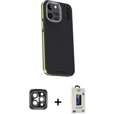 Pileli Store Pilelistore™ iPhone 15 Pro Max Kılıf Kıvılcım Modern Özel Seri - Siyah Bilvis Hayalet Cam Ekran Koruyucu + Pvd Metal Kamera Lens - Gı