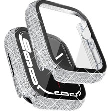 Deppo Trend Apple Watch 45MM 7/8/9 Uyumlu Kılıf Ekran ve Kasa Koruyucu Parlak Büyük Taşlı Watch Kasa Koruma