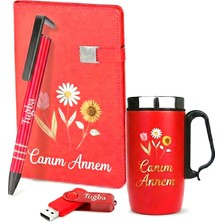 Promopanya Anneler Günü Için "canım Annem" Serisi Kırmızı Set (Ismeözel, Kişiye Özel, Isim Yazılabilir, Kişiselleştirilebilir)
