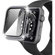 Deppo Trend Apple Watch 45MM 7/8/9 Uyumlu Kılıf Ekran ve Kasa Koruyucu Parlak Büyük Taşlı Watch Kasa Koruma