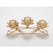 Be-Lis 3 Kollu Kristal Cam Köprü Gold Renk Şamdan (40CM Uzunluk / 17CM Yükseklik)