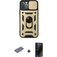 Pileli Store Pilelistore™ iPhone 12 Pro Kılıf Ahenk Klasik - Siyah 3D Antistatik Hayalet Cam Ekran Koruyucu + Renkli Kamera Lens Koruma Cam - Tu