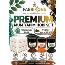Fabrikone Premium Mum Yapım Hobi Seti - Parafin Wax 500 gr - 3'lü Toz Mum Boyası Seti - Kahverengi, Turuncu, Siyah BKFABPW5003KHTS