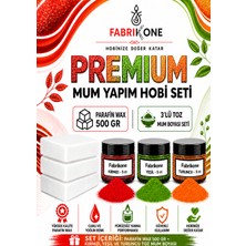 Fabrikone Premium Mum Yapım Hobi Seti - Parafin Wax 500 gr - 3'lü Toz Mum Boyası Seti - Kırmızı, Yeşil, Turuncu BKFABPW5003KYT