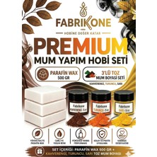 Fabrikone Premium Mum Yapım Hobi Seti - Parafin Wax 500 gr - 3'lü Toz Mum Boyası Seti - Kahverengi, Turuncu, Sarı BKFABPW5003KHTSR