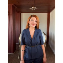 Arwey Lacivert Kemer Detaylı Keten Takım