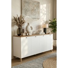 Yurudesign Nord Konsol Modern Tasarımlı Ahşap Ayaklı 4 Kapaklı Suntalam Dolaplı Beyaz ND4-SW