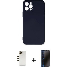 Pileli Store Pilelistore™ iPhone 12 Pro Max Kılıf Ahenk Serisi - Siyah 3D Antistatik Hayalet Cam Ekran Koruyucu + Shine Kamera Lens - Gd