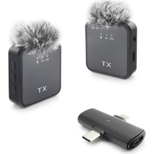 Skygo F15-2 Type-C + Lightning Kablosuz 2’li Yaka Mikrofon Seti - Siyah