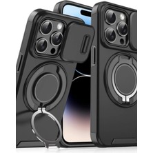 Deppo Trend iPhone 14 Pro Uyumlu Kılıf Kamera Korumalı Sürgülü 360 Dönebilen Magsafe Stand Koruyucu Tank Kapak
