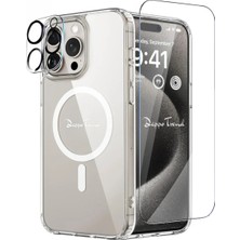Deppo Trend iPhone 15 Pro Uyumlu Kılıf Kamera Koruma Camı Ekran Koruyucu Şeffaf Magsafe Temperli Cam Koruma