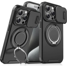 Deppo Trend iPhone 15 Pro Uyumlu Kılıf Kamera Korumalı Sürgülü 360 Dönebilen Magsafe Stand Renkli Tank Kapak