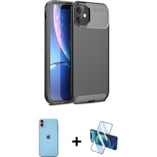 Pileli Store Pilelistore™ iPhone 11 Kılıf Eksen Form Prime - Siyah 3D Antistatik Seramik Nano Ekran Koruyucu + Neon Fosforlu Kamera Lens - Tu