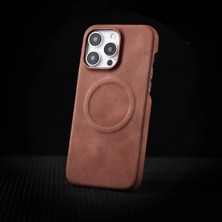 Deppo Trend iPhone 14 Plus/15 Plus Uyumlu Deri Magsafe Kılıf Yüksek Kalteli Kablosuz Şarj Destekli Manyetk Kapak