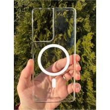 Deppo Trend Samsung Galaxy S21 Ultra Uyumlu Kılıf Ince Sert Sararmaz Magsafe Kamera Kenar Koruyucu Dayanklı Kapk