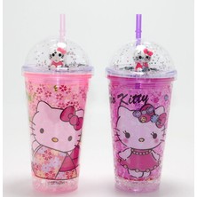 EkoAlışverişDünyam Sevimli Hello Kitty Işıklı Pipetli Boncuklu Suluk & Bardak (400 Ml)