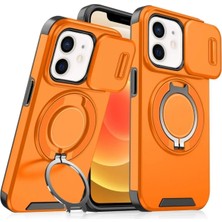 Deppo Trend iPhone 12/12 Pro Uyumlu Kılıf Kamera Korumalı Sürgülü 360 Dönebilen Magsafe Stand Renkli Tank Kapak