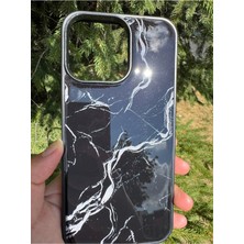 Deppo Trend iPhone 15 Pro Max Uyumlu Kılıf Parlak Mermer Desenli Kamera Kenar Koruyuculu Arka Kapak