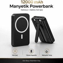 Deppo Trend iPhone 12/13/14/15/16 Plus/17 Pro Max Uyumlu 12000 Powerbank Kablolu ve Kablosuz Hızlı Şarj Cihazı
