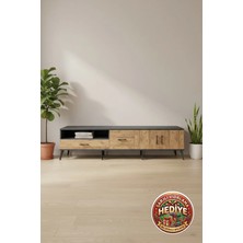 Luna Tv Ünitesi: 2 Raflı, 2 Çekmeceli, 2 Kapaklı (220CM) Antrasit-Çam