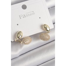 Renas Store Pirinç Gold Renk Zirkon Taşlı Bombeli Model Kadın Küpe