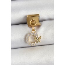 Renas Store 316L Çelik Sallantılı Zirkon Taşlı Detaylı Halka Model Gold Renk Nomination Charm