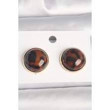 Renas Store Pirinç Gold Renk 3D Daire Leopar Model Kadın Küpe