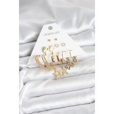 Renas Store Gold Renk Yıldızlı Set 6 Çift Kadın Küpe Seti