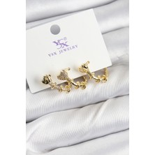 Renas Store Pirinç Zi̇rkon Taşlı Model Gold Renk 3'lü Kadın Küpe