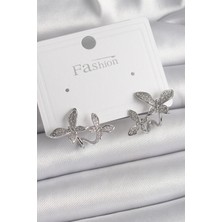 Renas Store Pirinç Gümüş Renk Zirkon Taşlı Model Kadın Küpe
