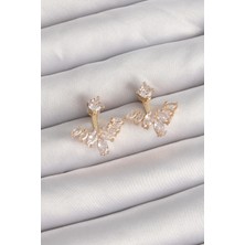 Renas Store Pirinç Gold Renk Zirkon Taşlı V Model Küpe