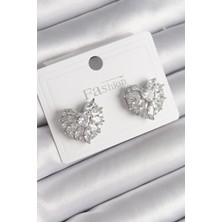 Renas Store Pirinç Gümüş Renk Zirkon Taşlı Model Kadın Küpe