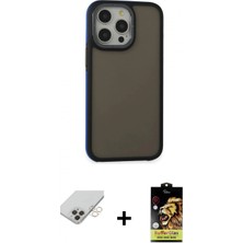 Pileli Store Pilelistore™ iPhone 14 Pro Max Kılıf Eksen Işık - Siyah Buffer Cam Ekran Koruyucu + Band Metal Kamera Lens - Gd