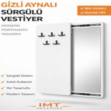 İmt Aksesuar Gizli Aynalı Sürgülü Vestiyer 100X45 cm Beyaz Duvar Tipi Portmanto Askılıklı Raylı Sistem Modern Antre Askılık