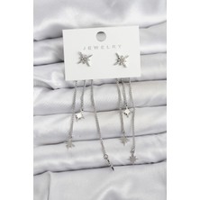 Renas Store Kutup Yıldızı Model Gümüş Renk Pirinç Sallantılı Kadın Küpe