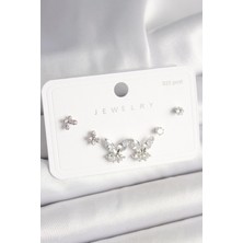 Renas Store 925 Ayar Gümüş Çivi Pirinç Zirkon Taşlı Model Kadın Küpe Seti