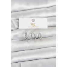 Renas Store Pirinç Gümüş Renk Nazarlı Model 3'lü Kadın Küpe