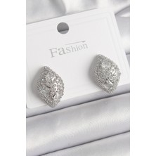 Renas Store Pirinç Gümüş Renk Zirkon Taş Işlemeli Damla Model Kadın Küpe