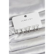 Renas Store Gümüş Renk Pirinç Kemik Model 3 Çift Kadın Küpe Seti