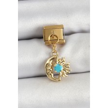 Renas Store 316L Çelik Sallantılı Ay Güneş Model Gold Renk Nomination Charm